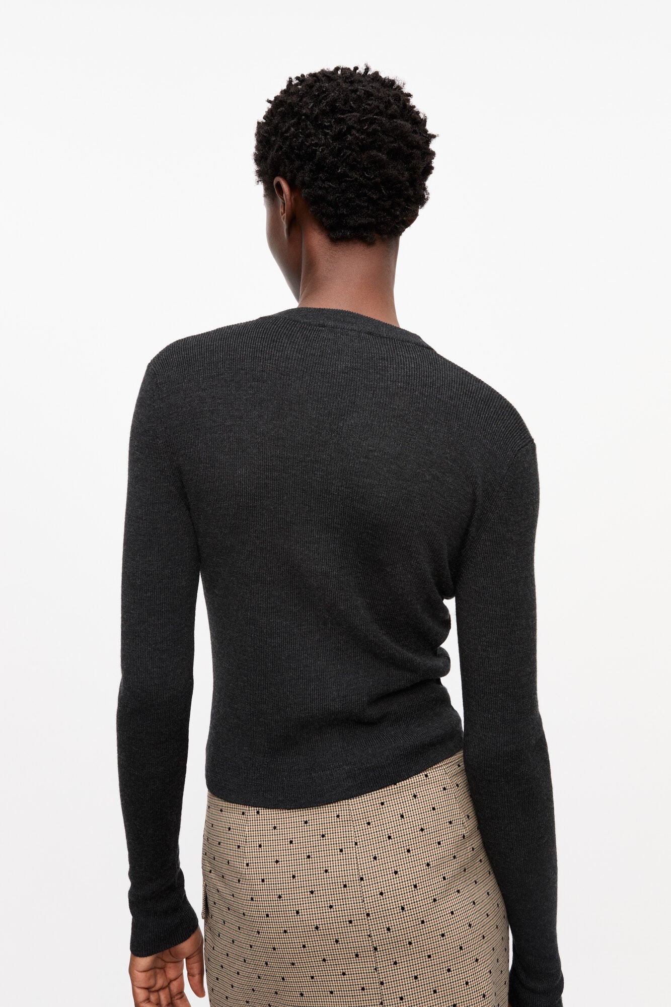 BLACK MINI RIBBED MERINO CARDIGAN - 3