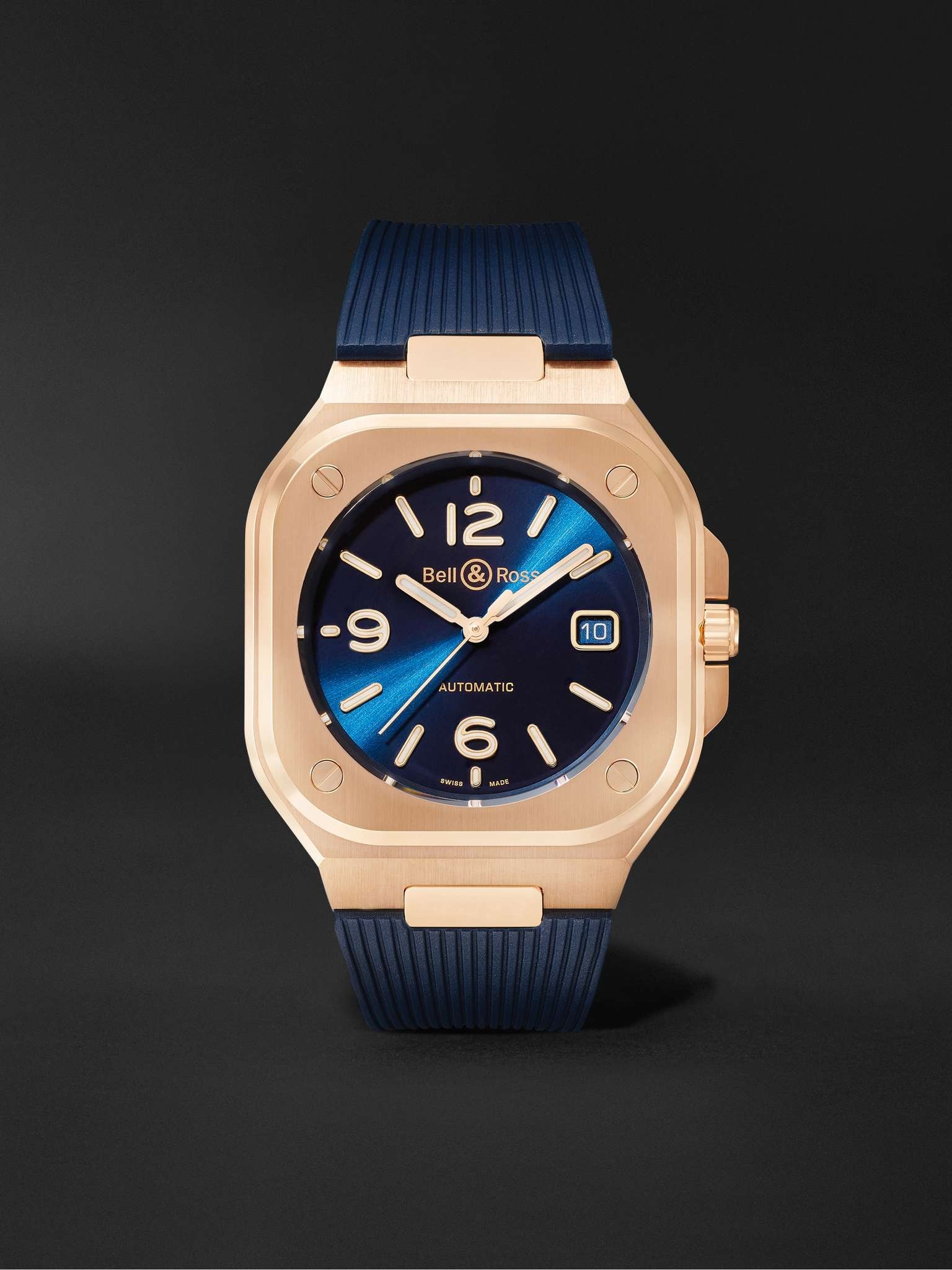 BR 05 Blue Gold Automatic 40mm 18-Karat Rose Gold and Rubber Watch, Ref. No. BR05A-BLU-PG/SRB - 1