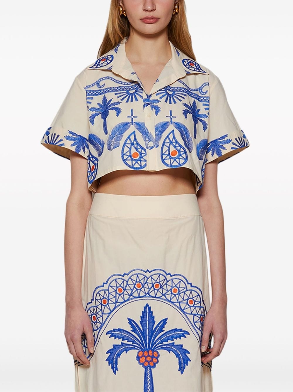 Manyattas embroidered cropped cotton-blend shirt - 3