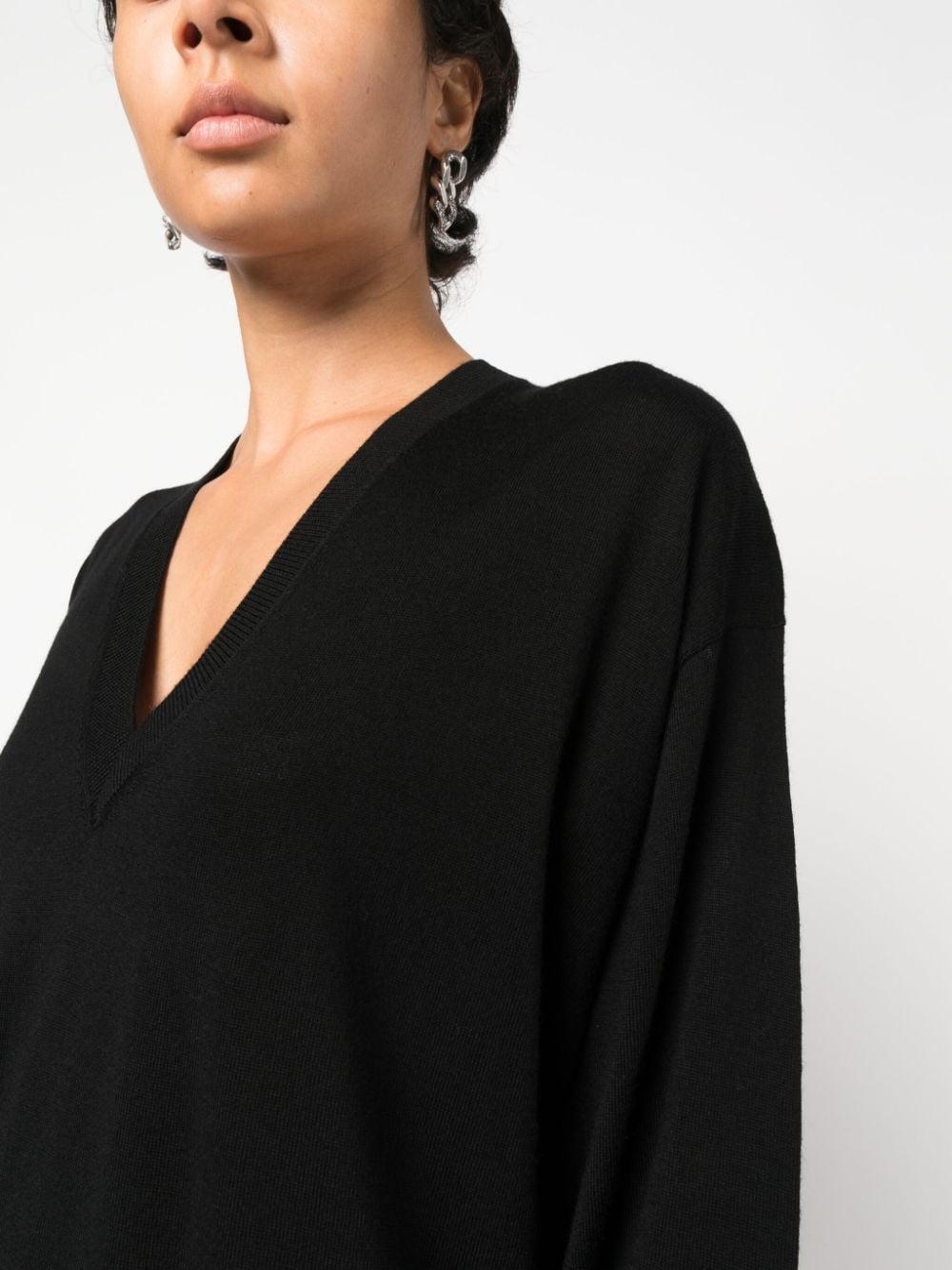 ruffle-detail V-neck wool jumper - 5
