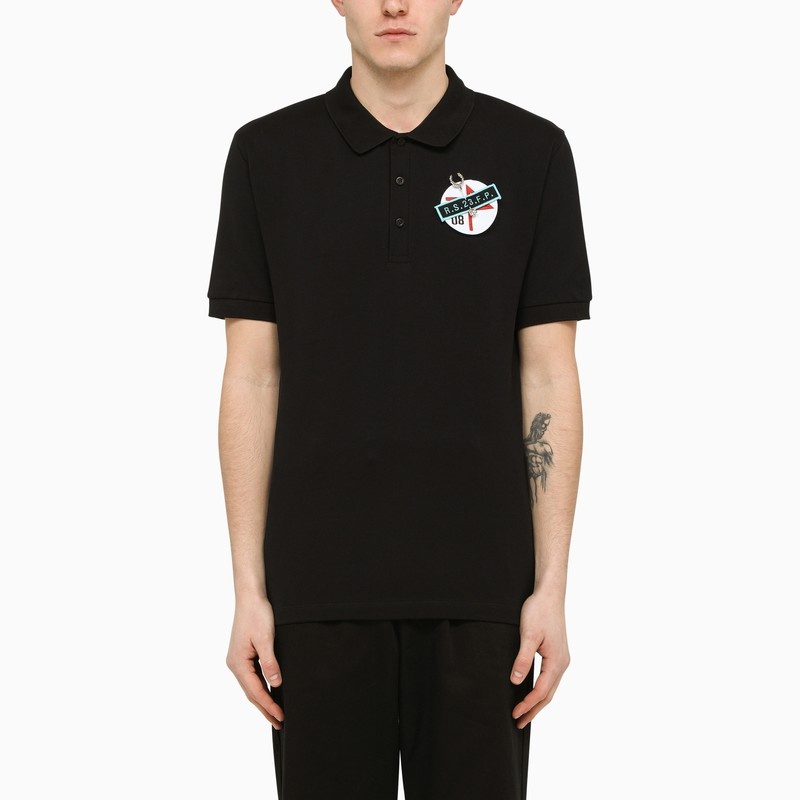 Black short sleeves polo shirt with patch - 1