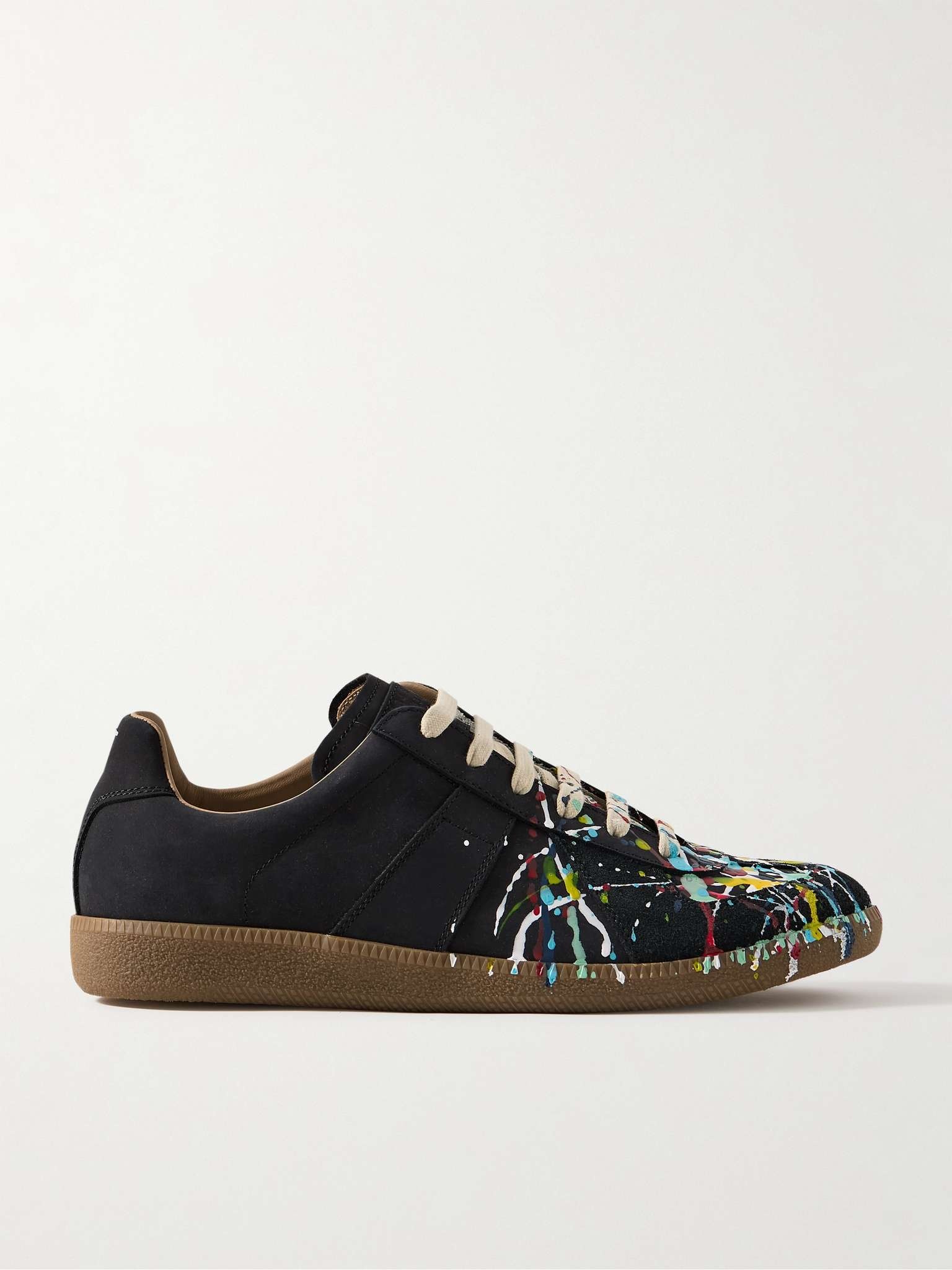 Maison Margiela Paint-Splattered Nubuck Sneakers | mrporter
