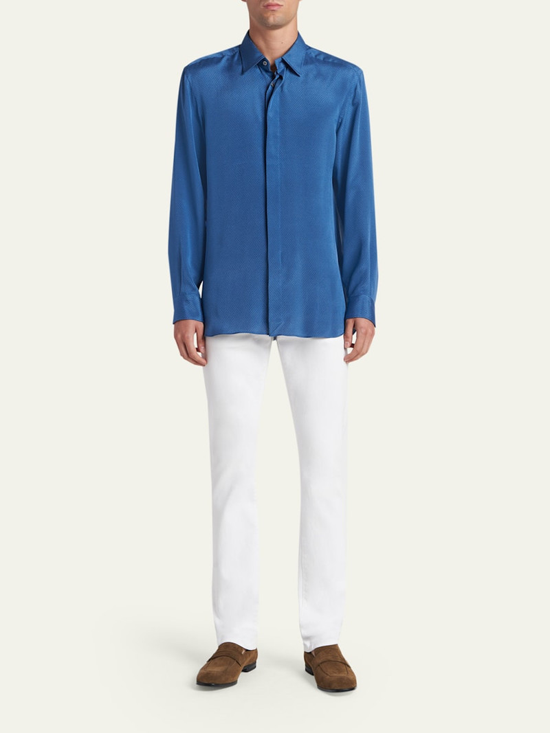 TOM FORD Men's Silk Jacquard Micro-Dot Concealed-Placket Sport Shirt outlook