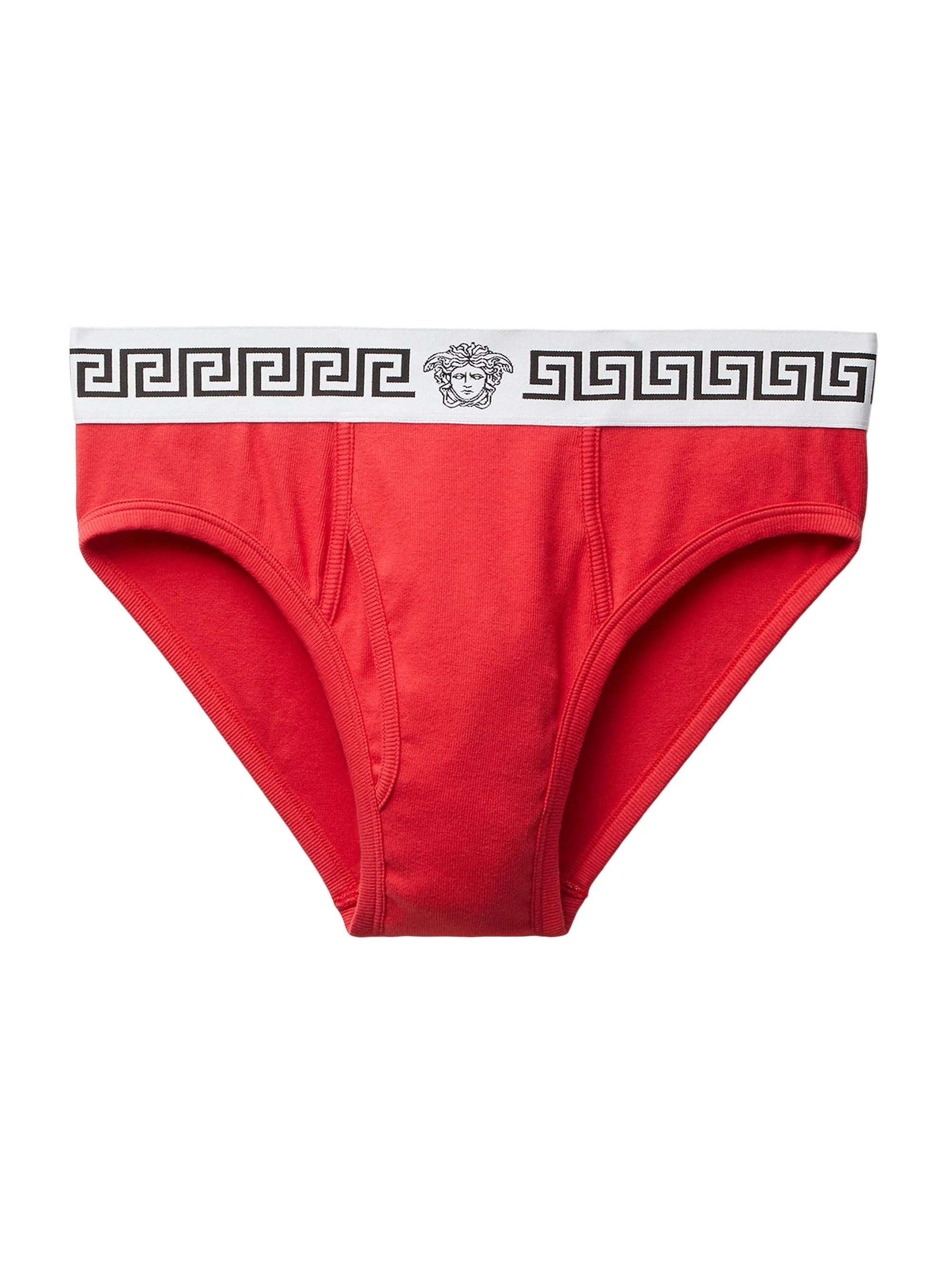 Men's La Greca Medusa Stretch-Cotton Brief - Bright Red White Black - 1