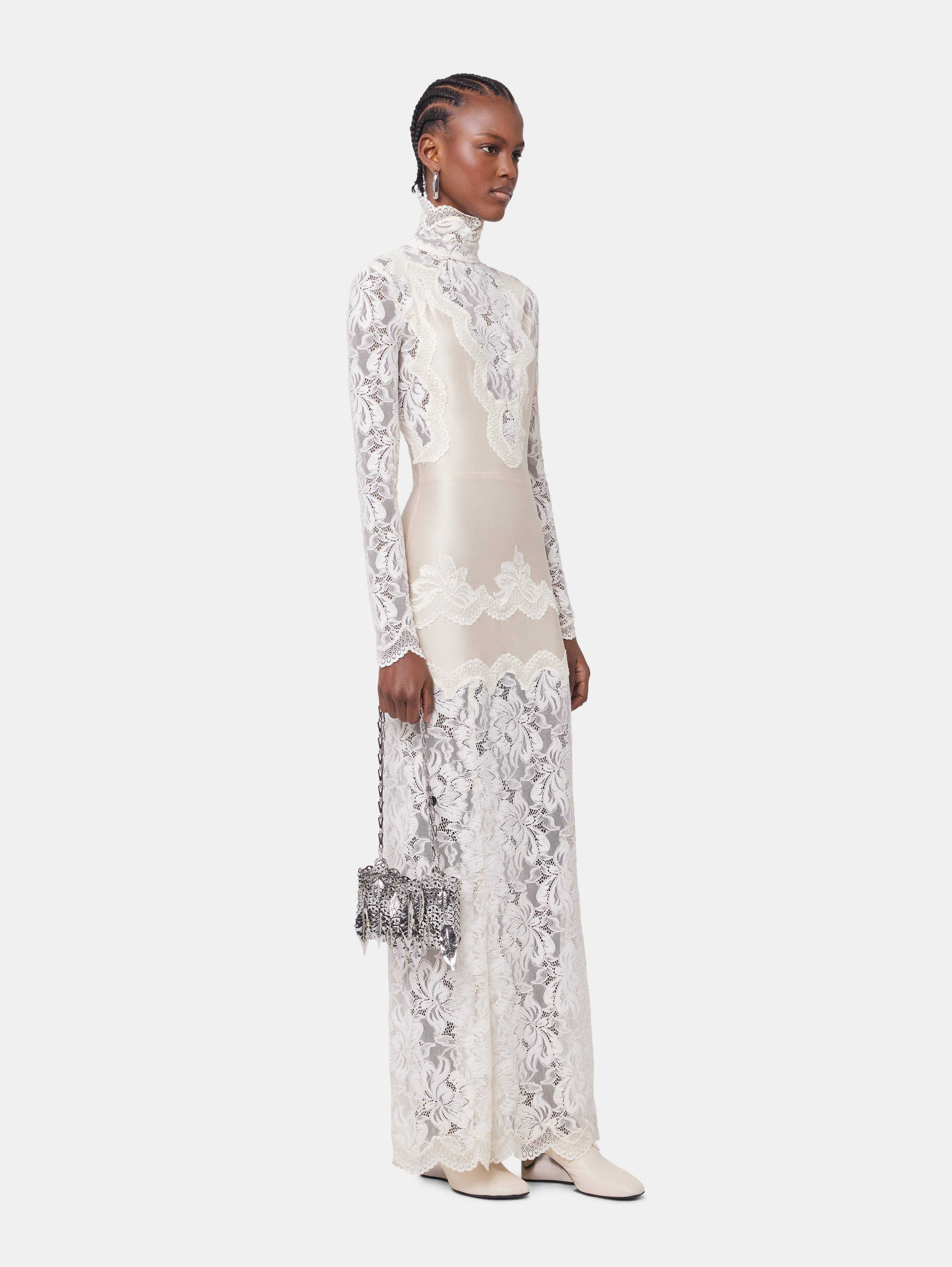 IVORY LONG DRESS IN LACE AND JERSEY - 2