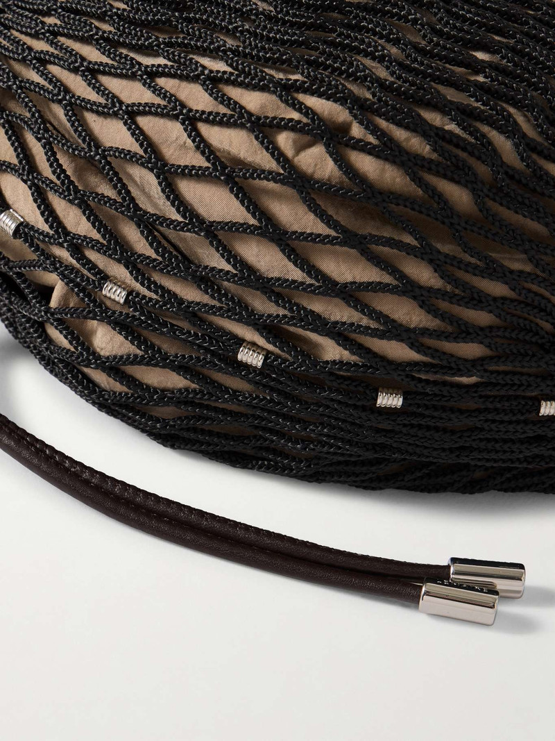 + FILT 1860 Octopus leather-trimmed tasseled macramé shoulder bag Black 4