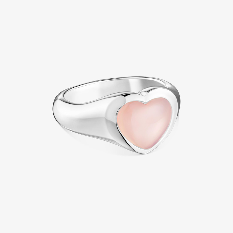 TOUS Silver and pink chalcedony heart Signet ring Bold Motif outlook