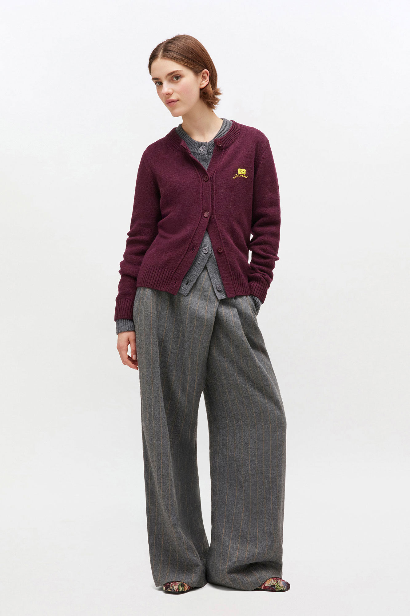 BURGUNDY WOOL MIX CARDIGAN - 2