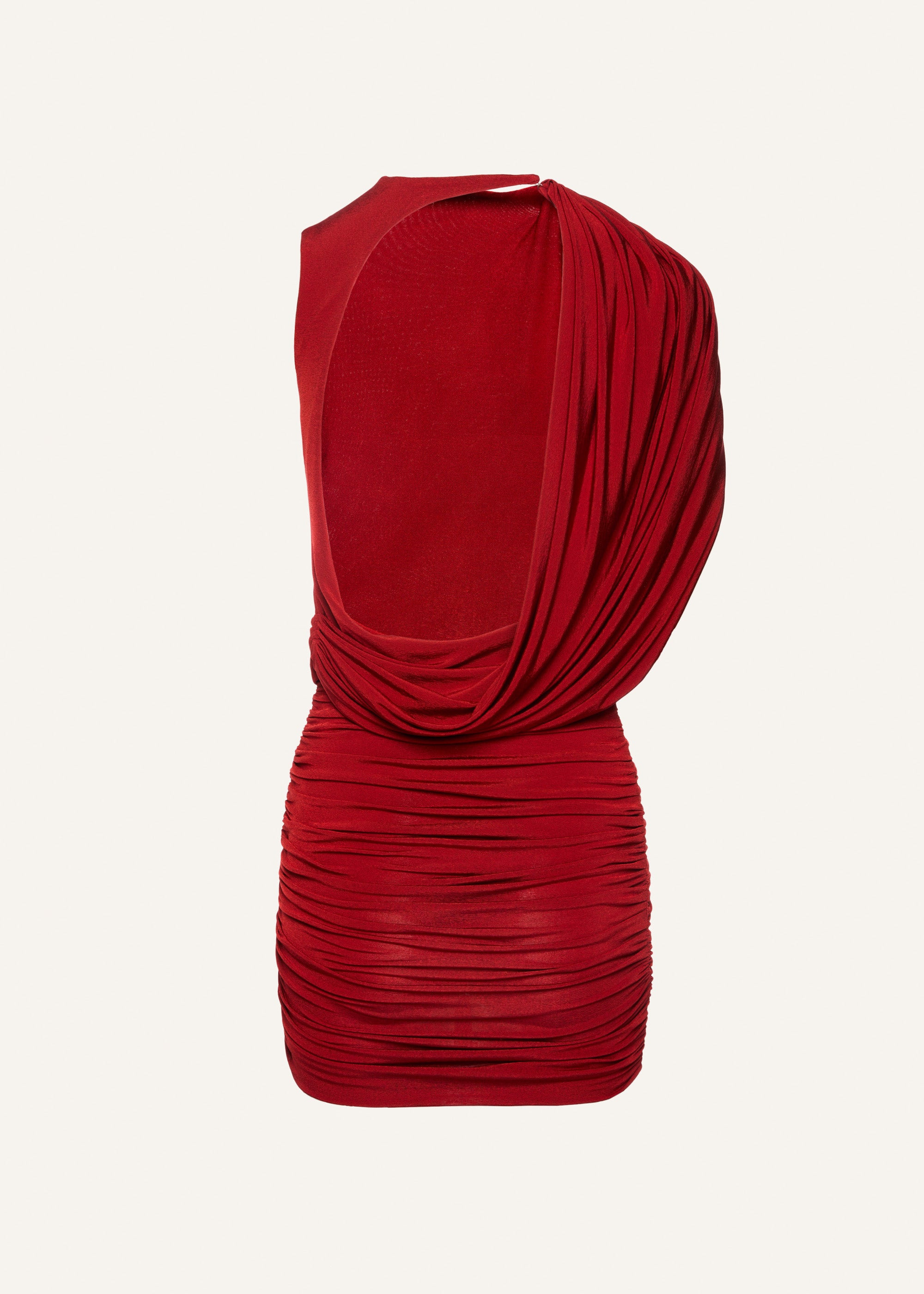 Asymmetrical draped mini dress in red - 2