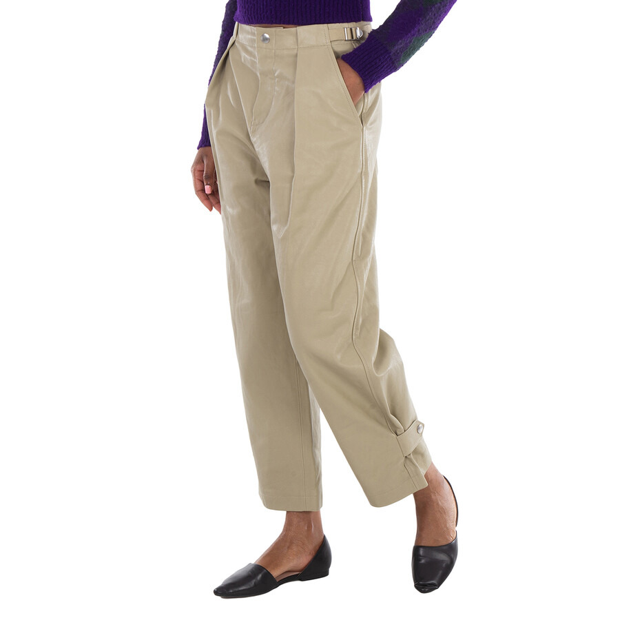 Burberry Pleated Leather Trousers in Hunter - 3