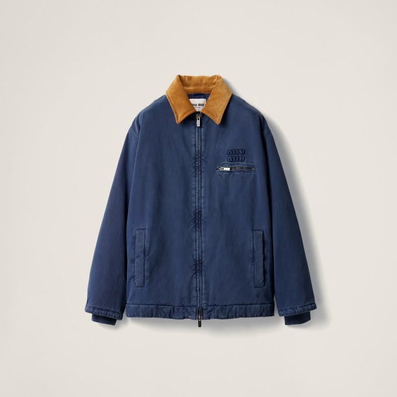 Gabardine trucker jacket with corduroy collar 1