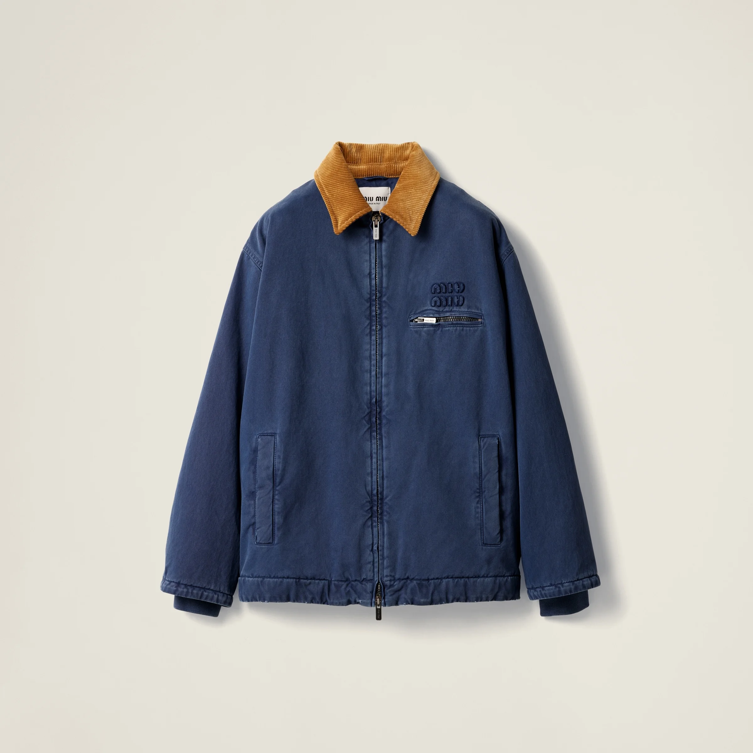 Gabardine trucker jacket with corduroy collar - 1