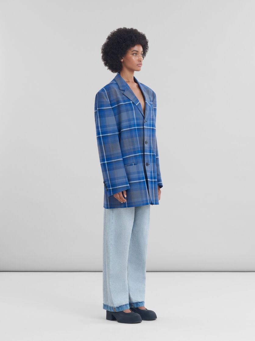 BLUE CHECKED VIRGIN WOOL OVERSIZED JACKET - 6
