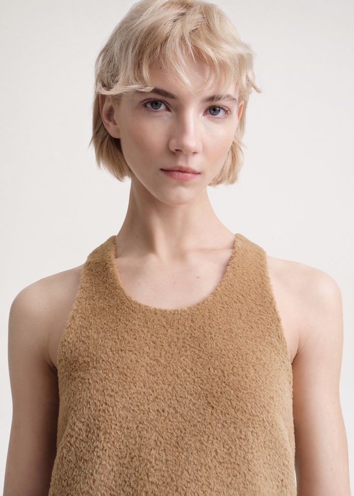 Scoop-neck wool-teddy dress chestnut - 5