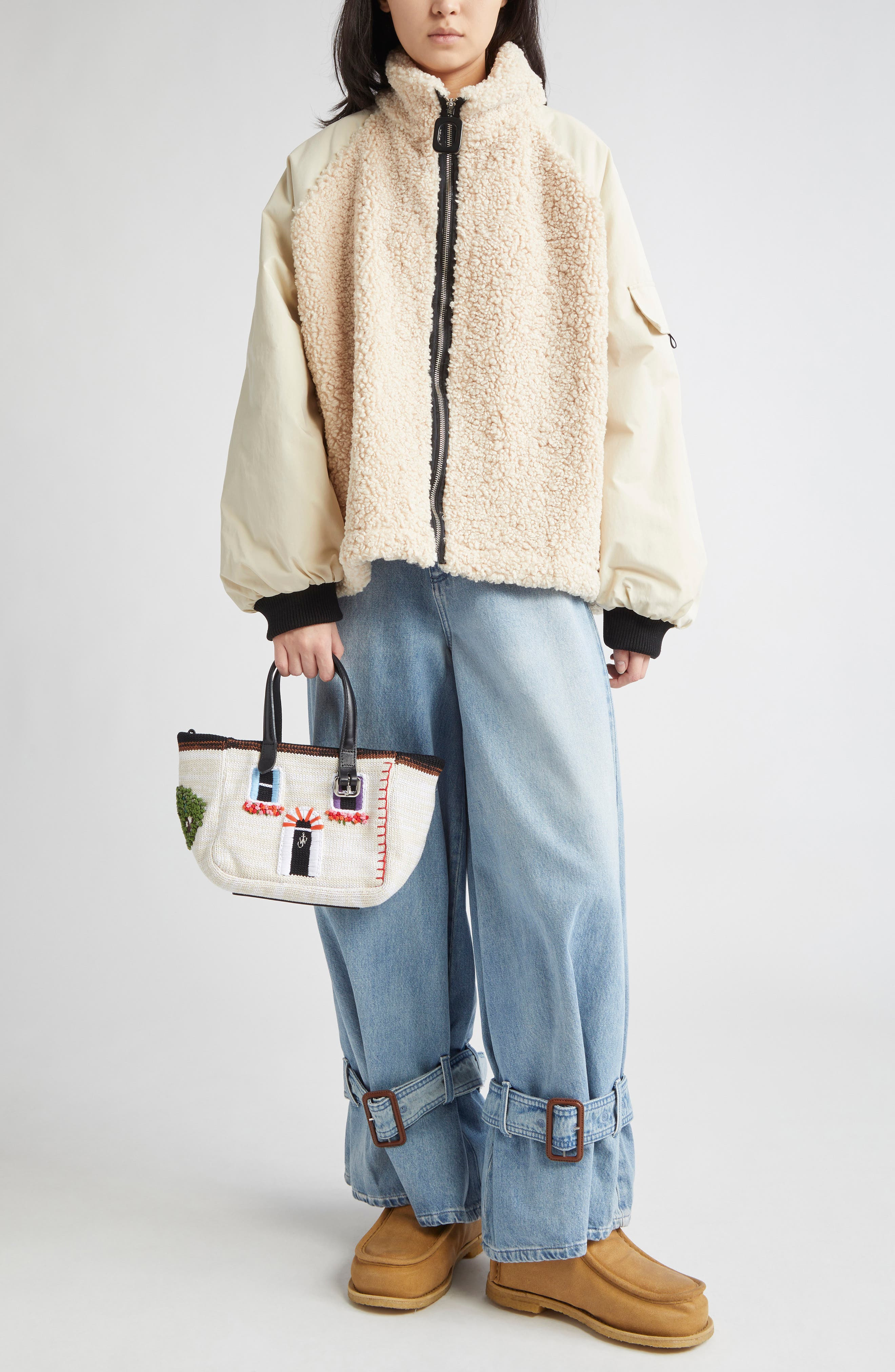 JW Anderson Buckled Cuff High Waist Wide Leg Jeans in Light Blue at Nordstrom - 2