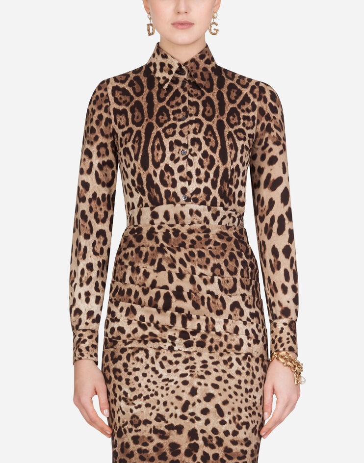 Leopard-print charmeuse shirt - 1