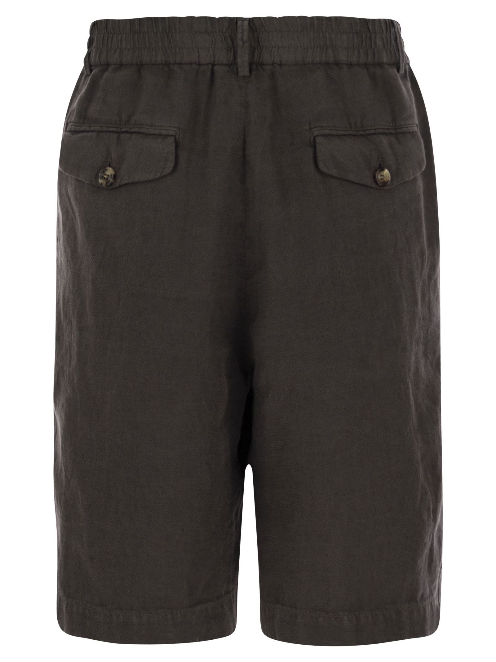 Brunello Cucinelli Men Bermuda Shorts In Light Délavé Linen Canvas - 2