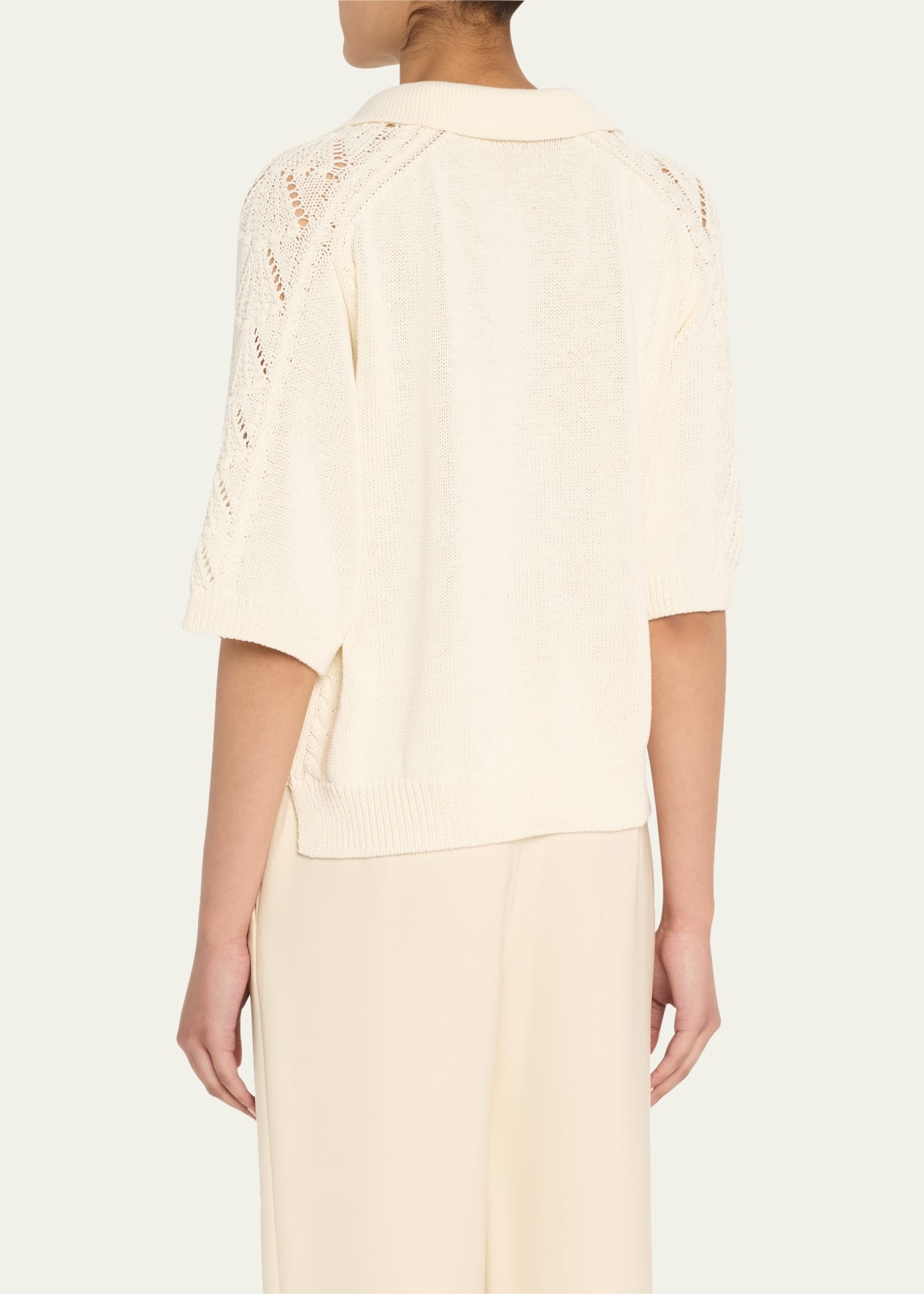 Kina Pointelle & Cable-Knit Cotton Polo Sweater - 3