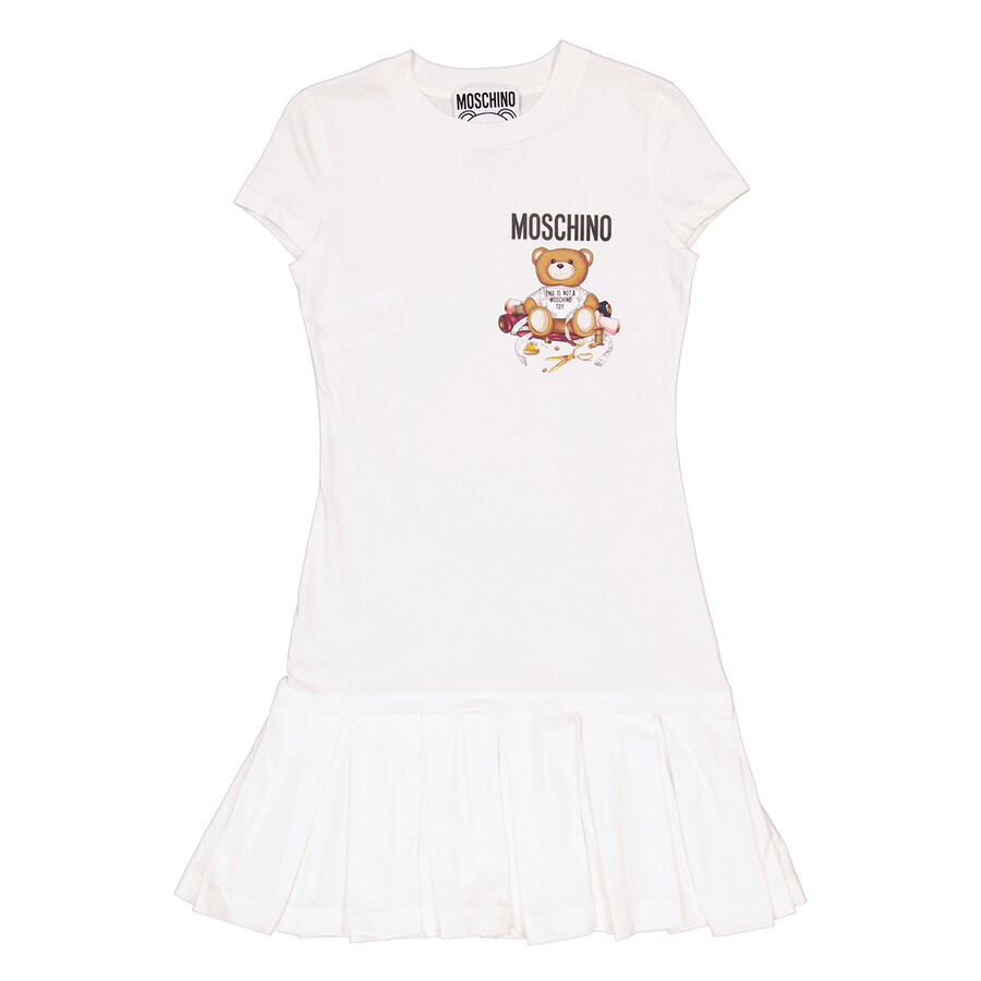 Moschino Fantasy Print White Teddy Pleated Mini Dress - 1