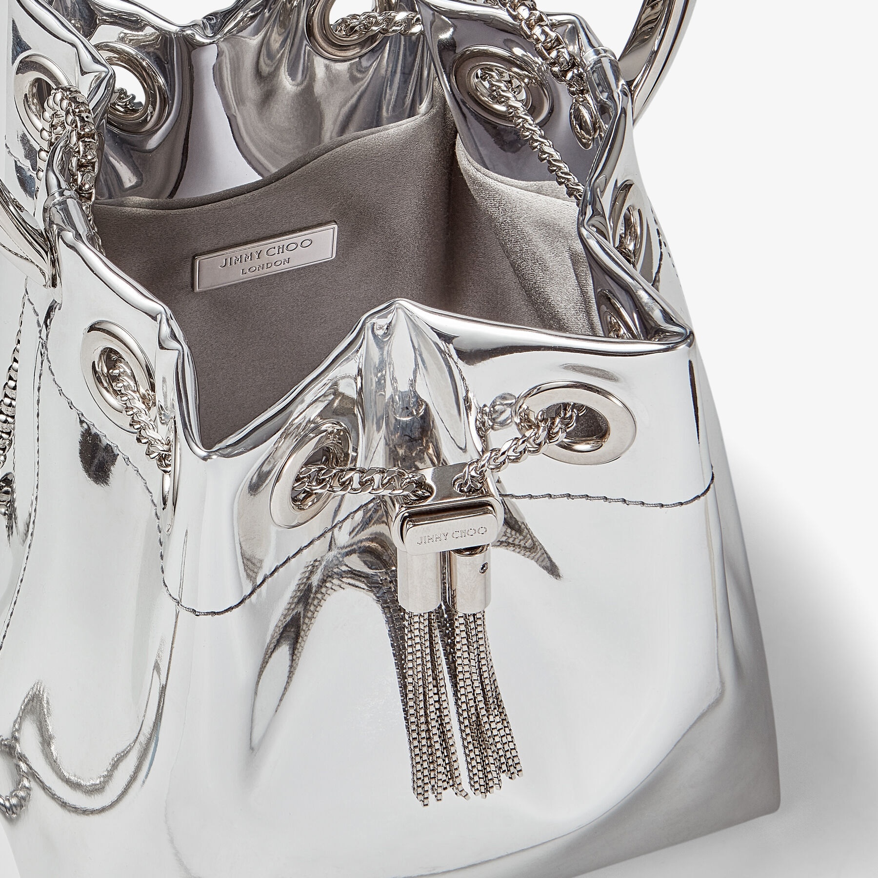 Bon Bon
Silver Mirror Fabric Mini Bag with Metal Handle - 4