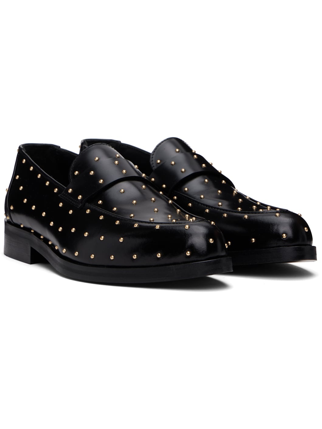 Black Studded Leather Loafers - 4