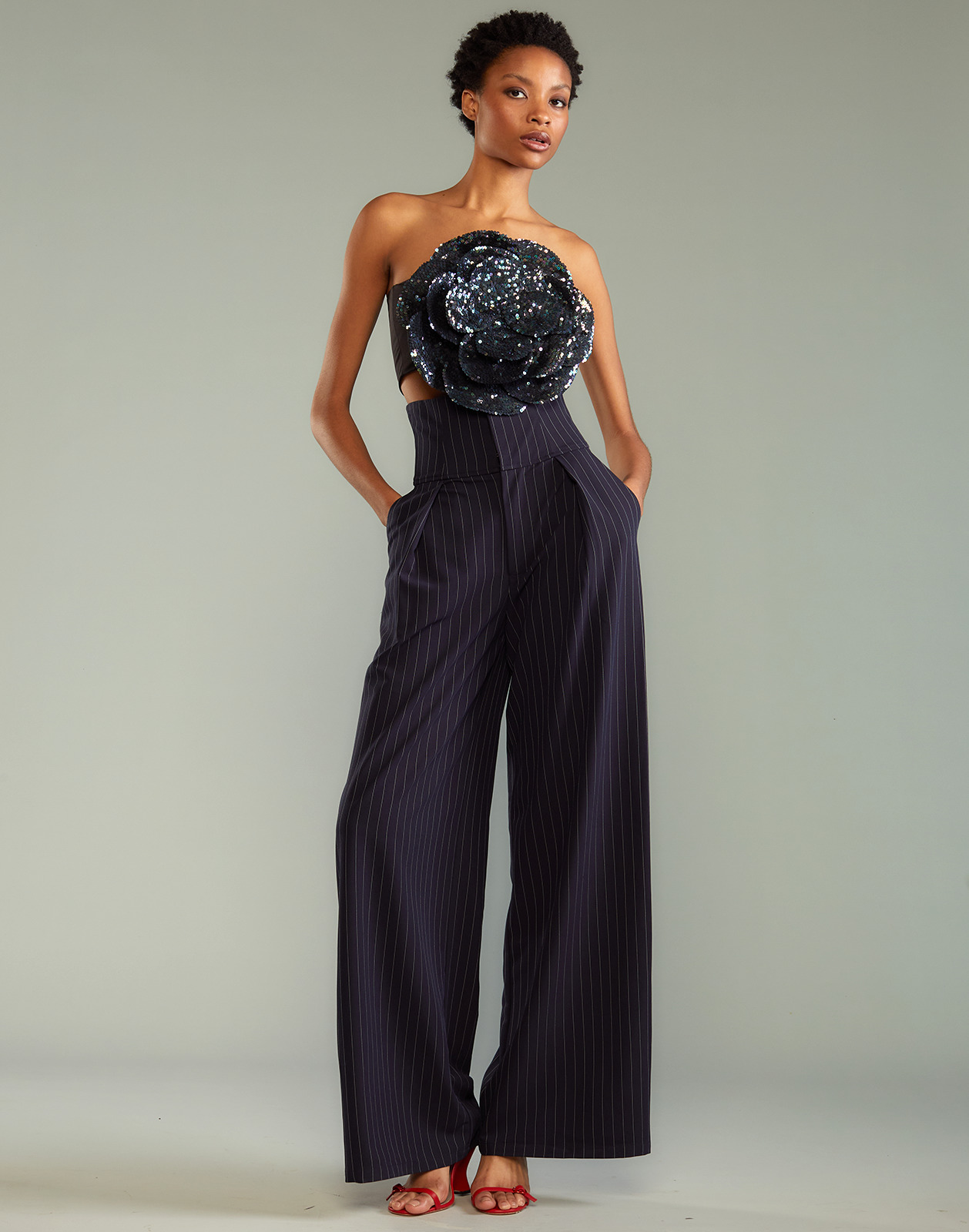 Pinstripe Corset Waist Pants - 5