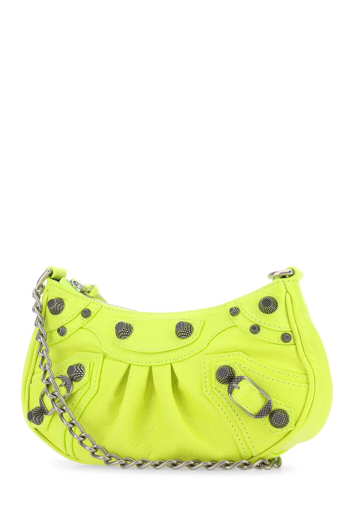 Balenciaga Women Fluo Yellow Leather Le Cagole Mini Handbag - 2