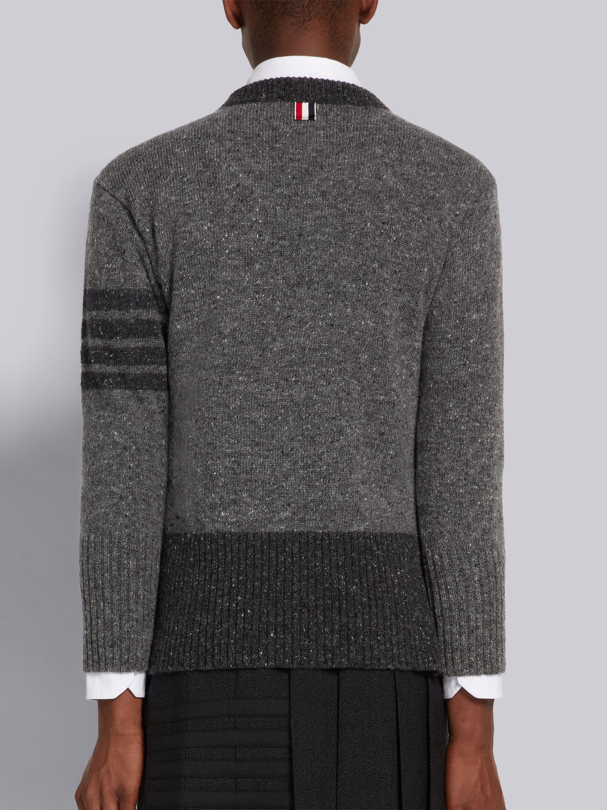 Medium Grey Jersey Stitch Mohair Tweed 4-Bar Pullover - 3