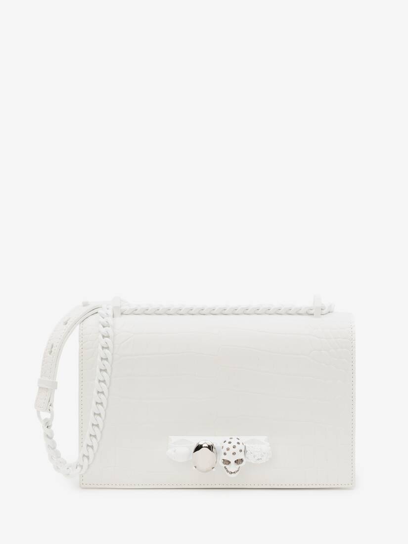 Jewelled Satchel in White - 1