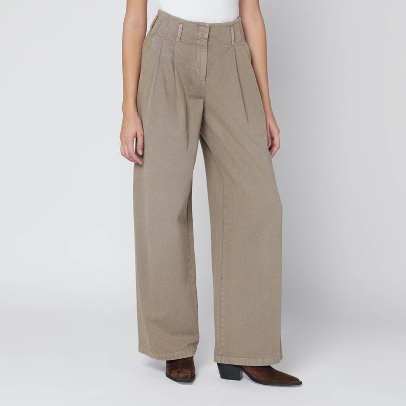 Golden Goose Wide Khaki Green Trousers Women - 1