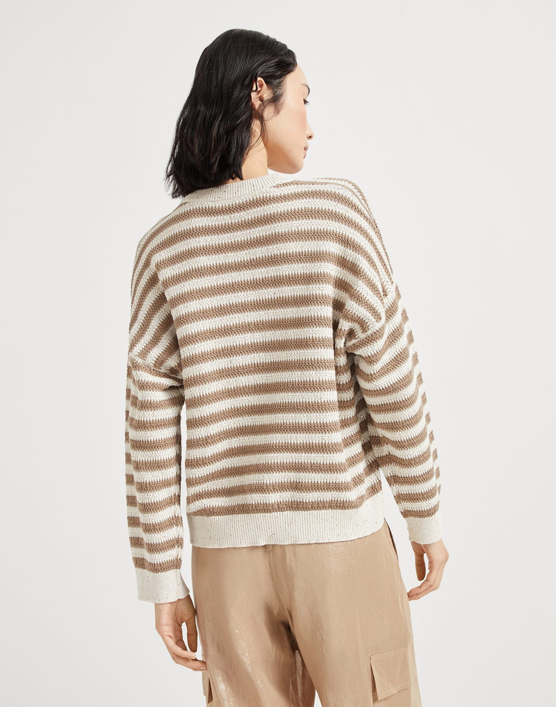 Brunello Cucinelli Striped dazzling cotton sweater outlook
