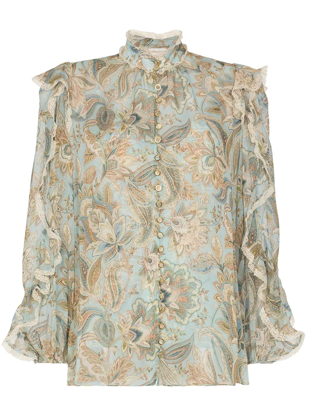 floral-print ruffled blouse - 1