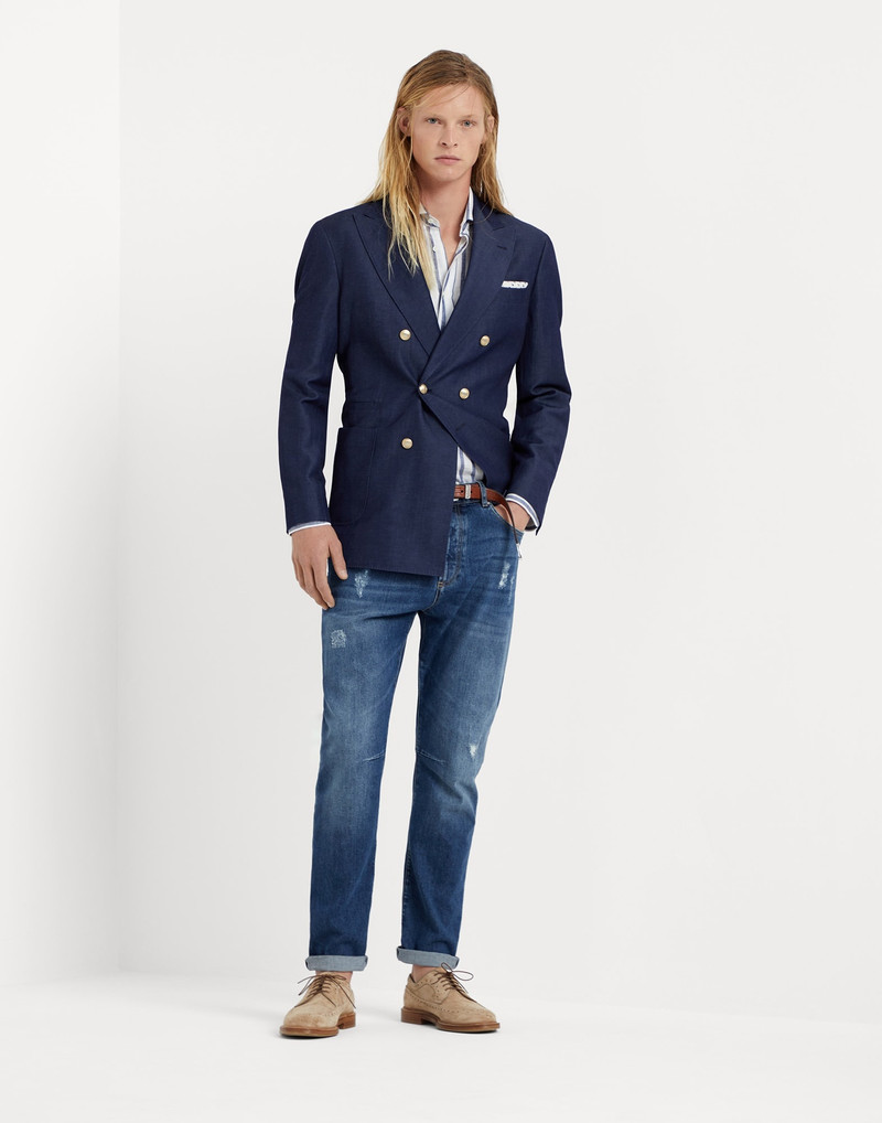 Brunello Cucinelli Striped linen easy fit shirt with spread collar