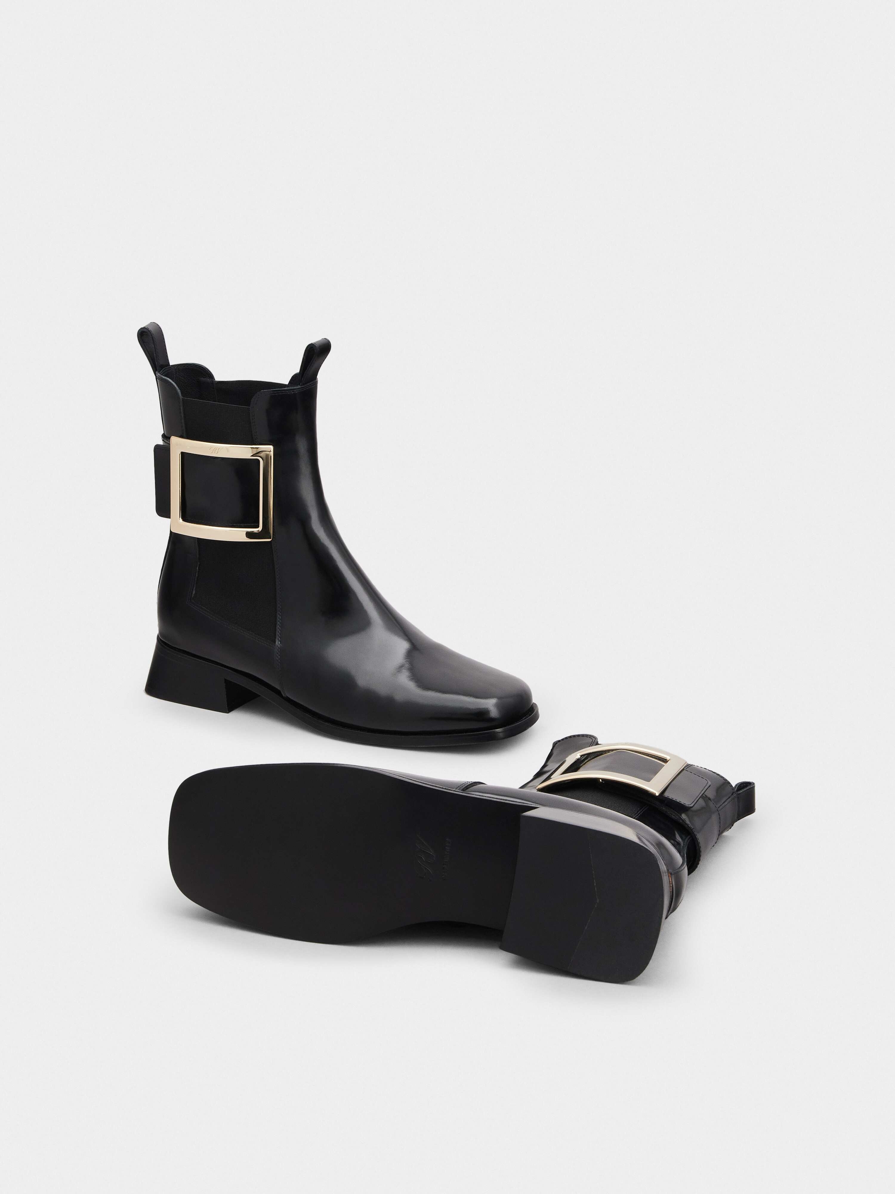 Très Vivier Metal Buckle Chelsea Booties in Leather - 6