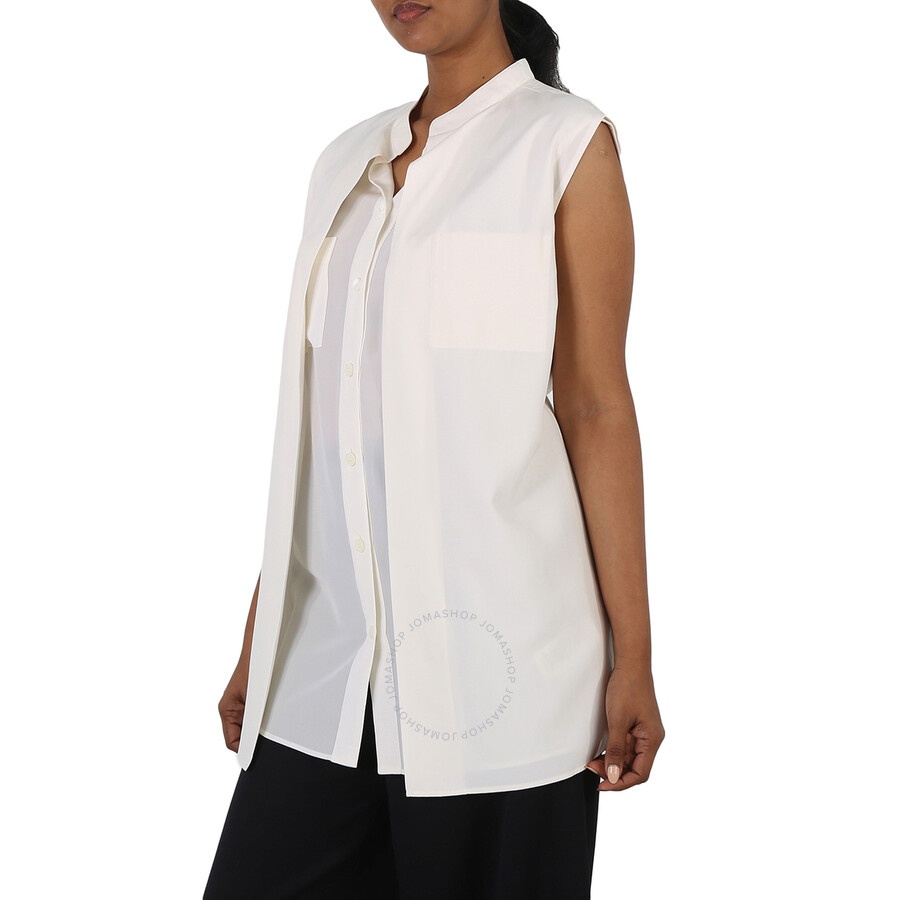 Burberry Neutral White Suziesl Crepe De Chine Logo Detail Sleeveless Silk Shirt - 4