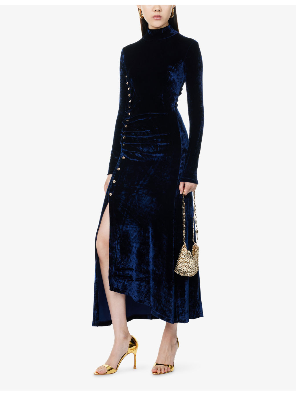 Velvet High-Neck Stretch-Woven Midi Dress - 2