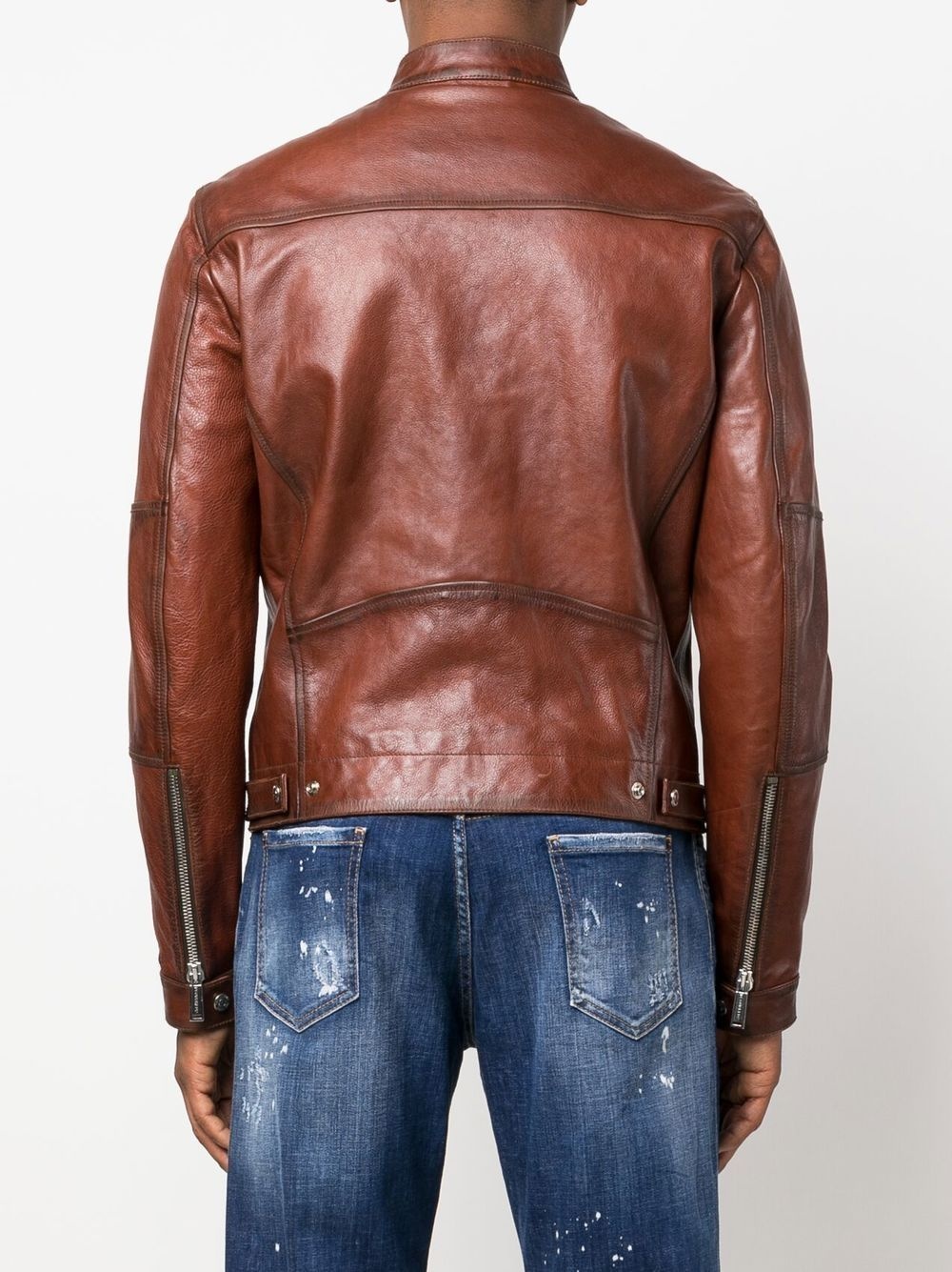 zip-up leather biker jacket - 4