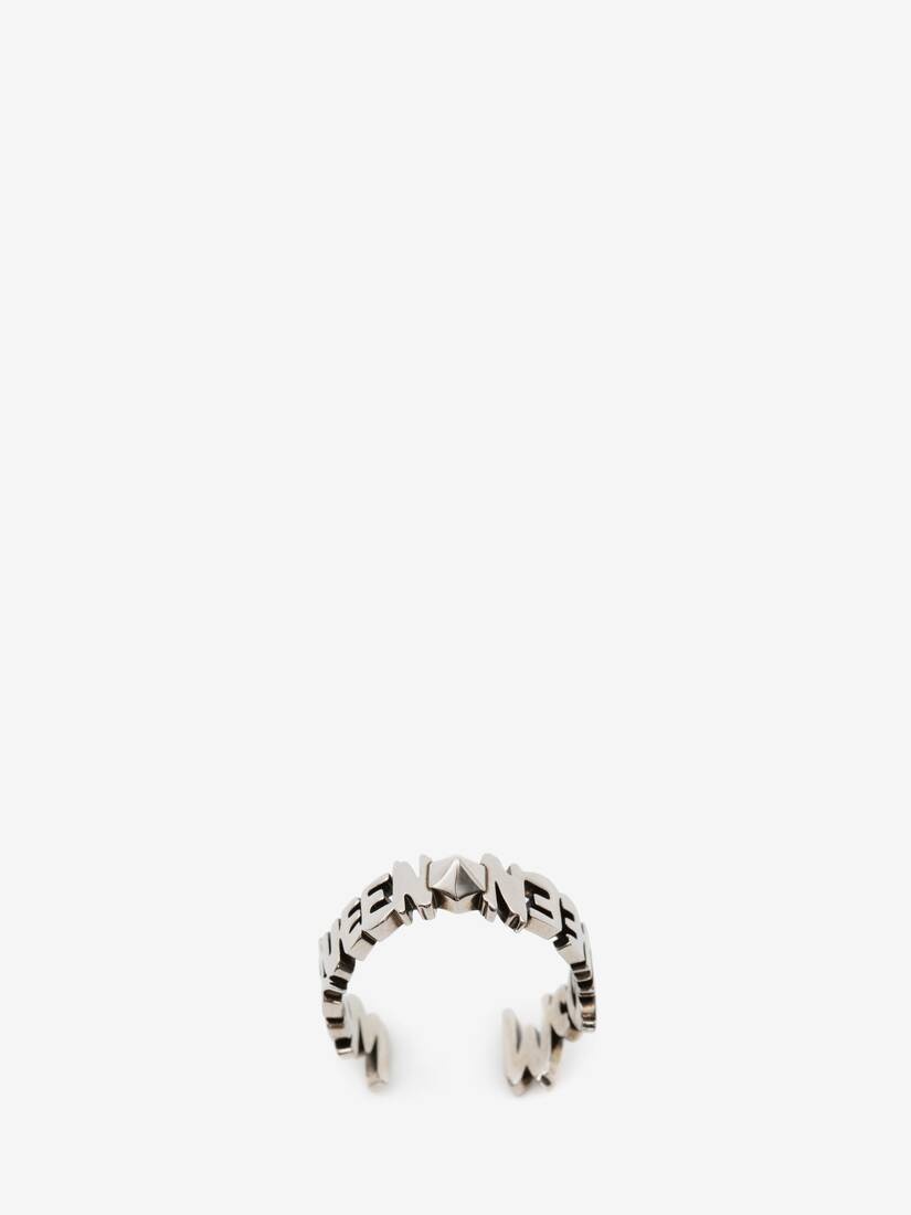 Mcqueen Graffiti Cut-out Band Ring in Antique Silver - 1