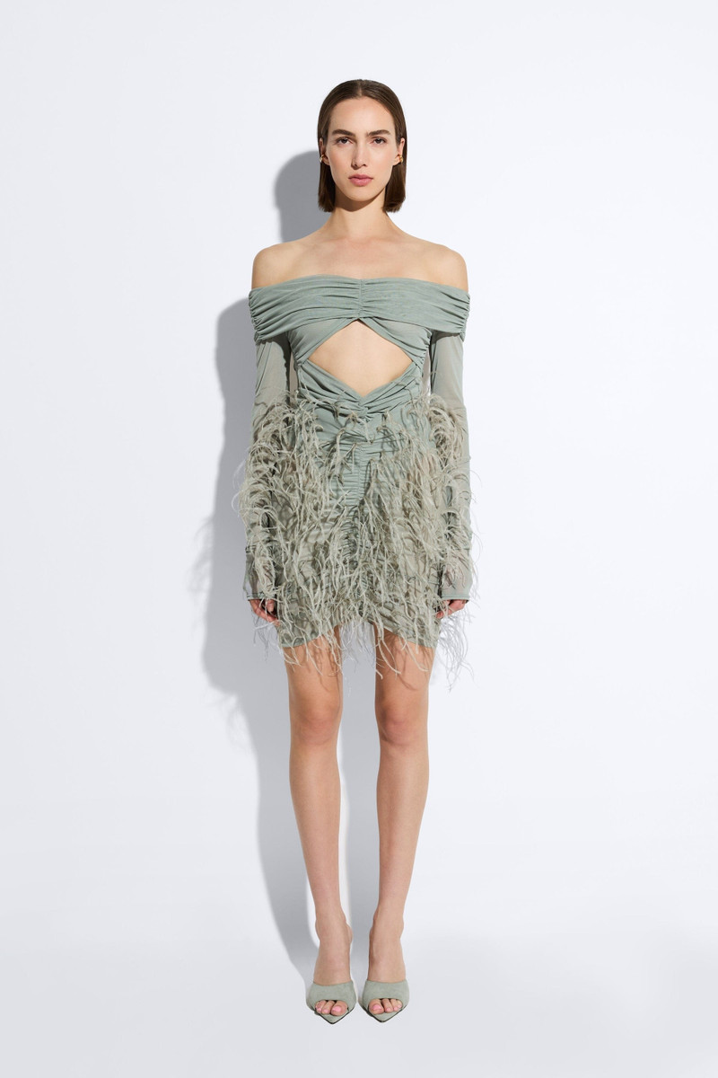 LAPOINTE Mesh Off The Shoulder Cut Out Ruched Bodysuit outlook