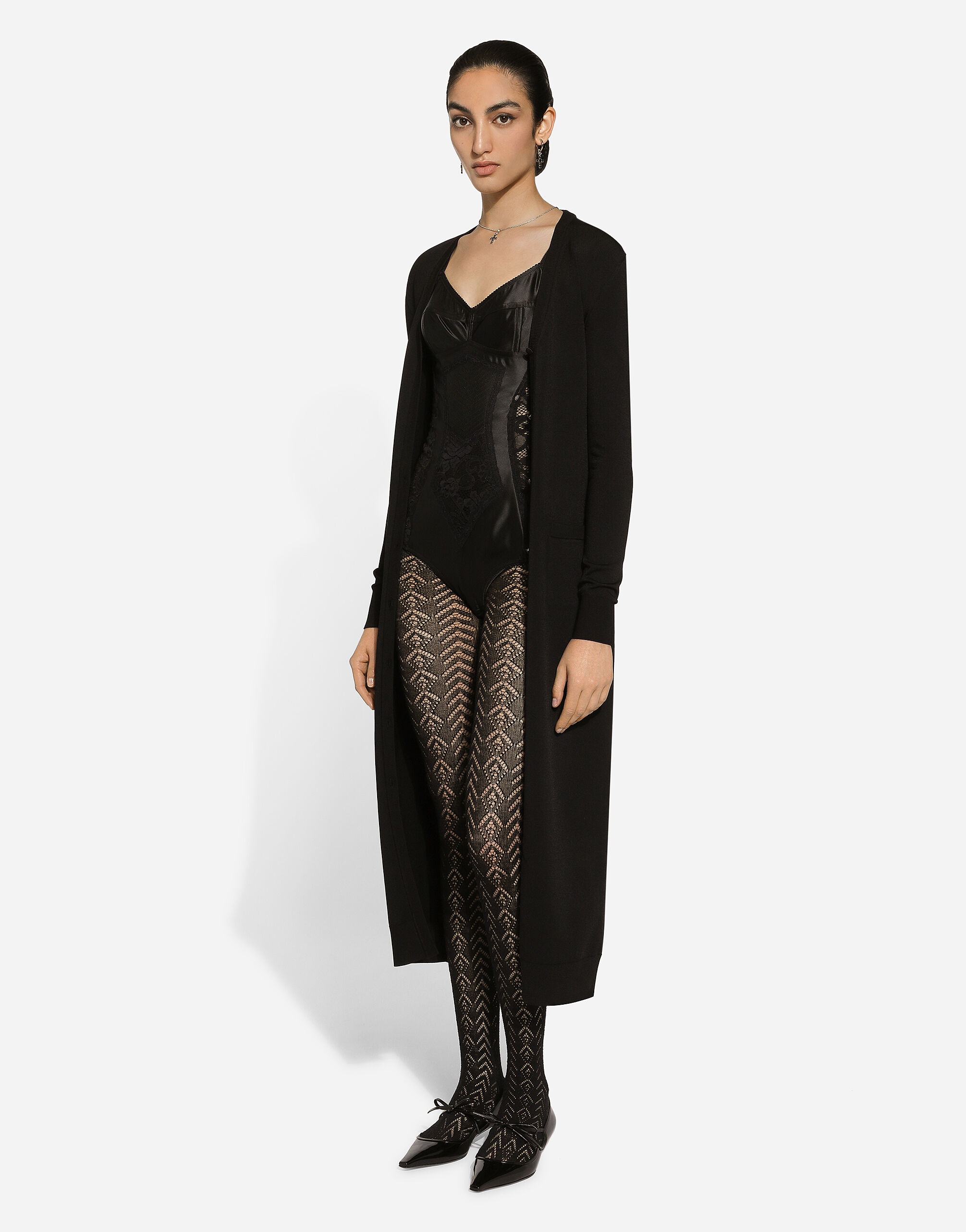 Long stretch viscose knit cardigan with DG logo - 5