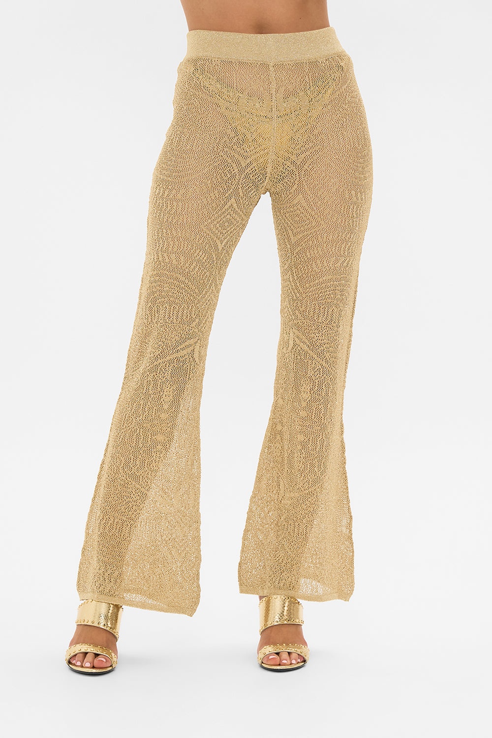 GOLD POINTELLE KNIT PANT - 5