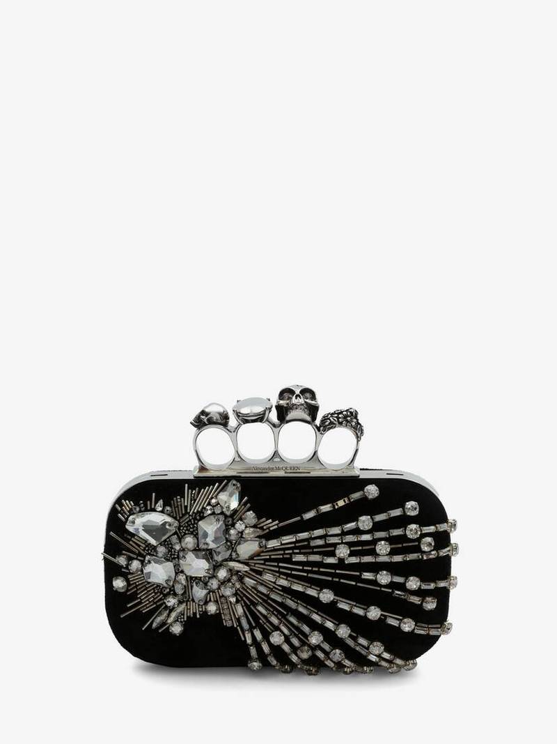 Women's Skull Four Ring Clutch in Black 1