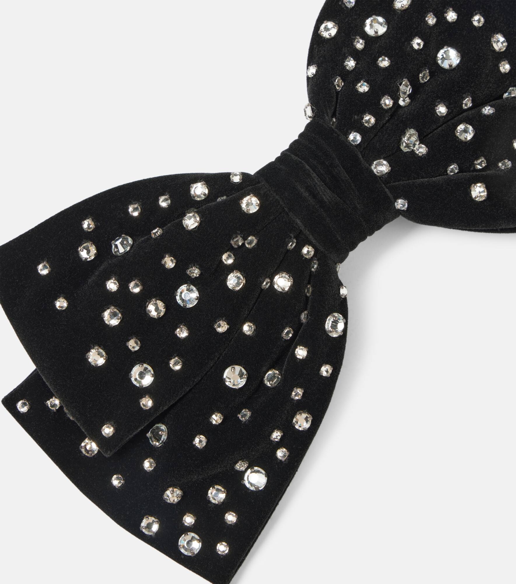 Loren crystal-embellished velvet bow barrette - 3