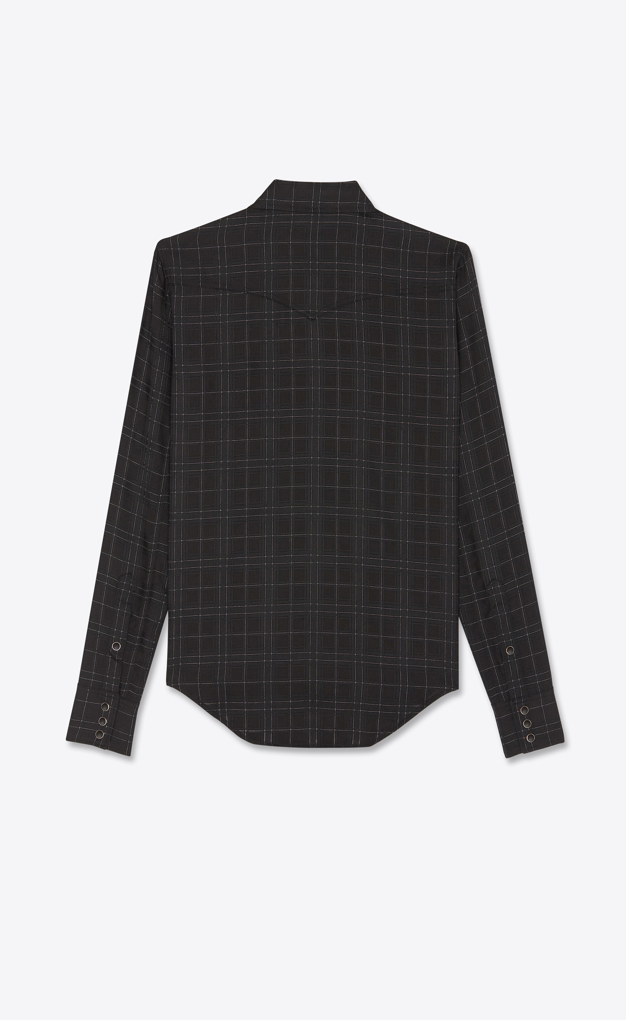 slim-fit western shirt in shiny and matte wool check - 3