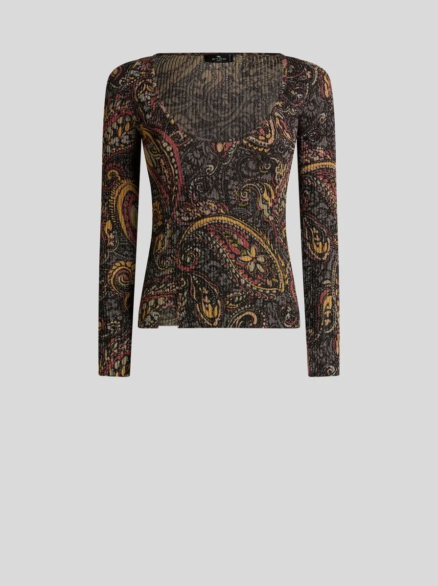 RIBBED SWEATER WITH FLORAL PAISLEY MOTIF - 1