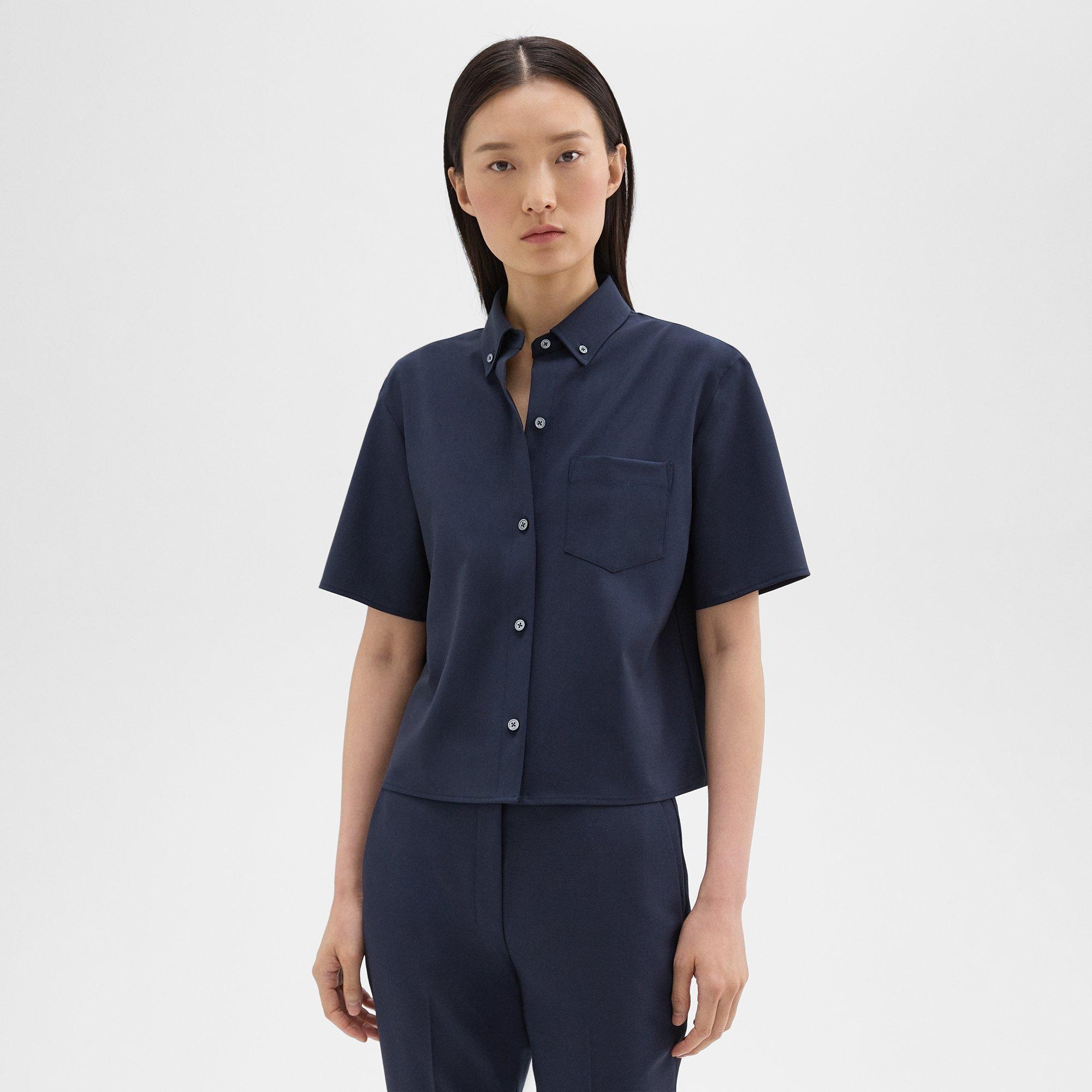 Cropped Short-Sleeve Shirt in Good Wool - 2