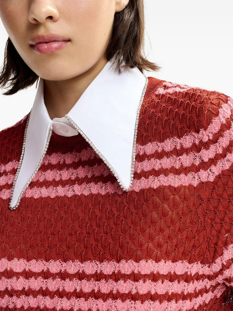 striped embellished-collar T-shirt 6