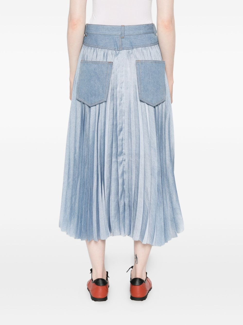 pleated belted denim midi skirt - 4