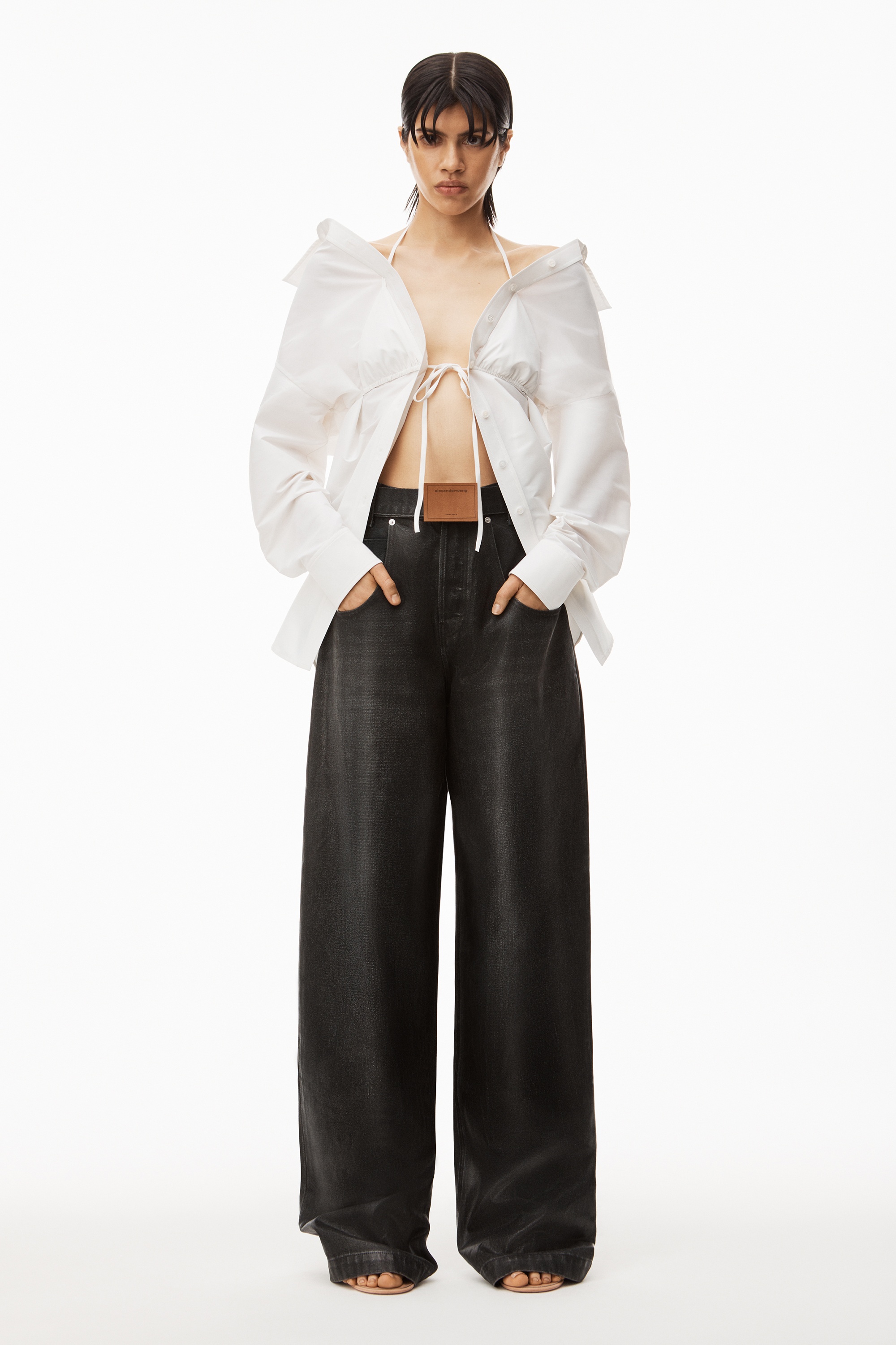 WIDE LEG JEAN IN COATED DENIM - 2