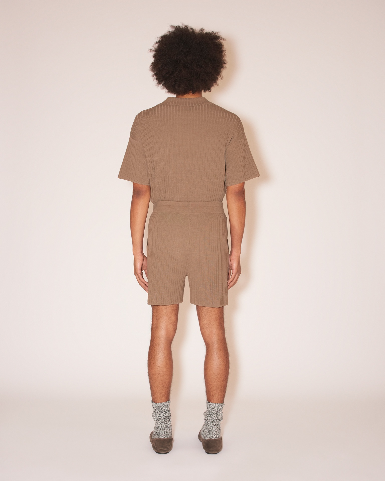 MAULIK - Viscose rib relaxed shorts - Fossil brown - 4